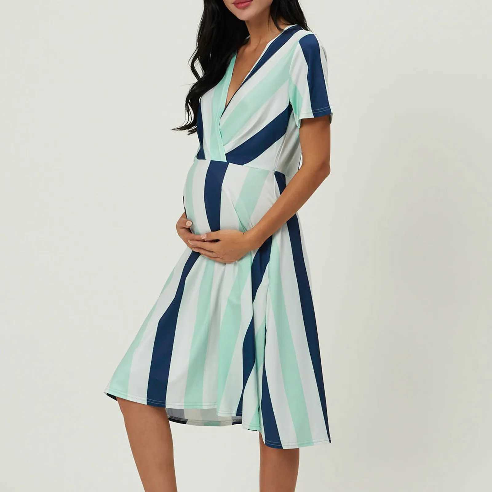 Spaghetti Dress Loose Casual Maternity Women Beach Striped Printed A Line Lace Short Sleeve Dresses T250311