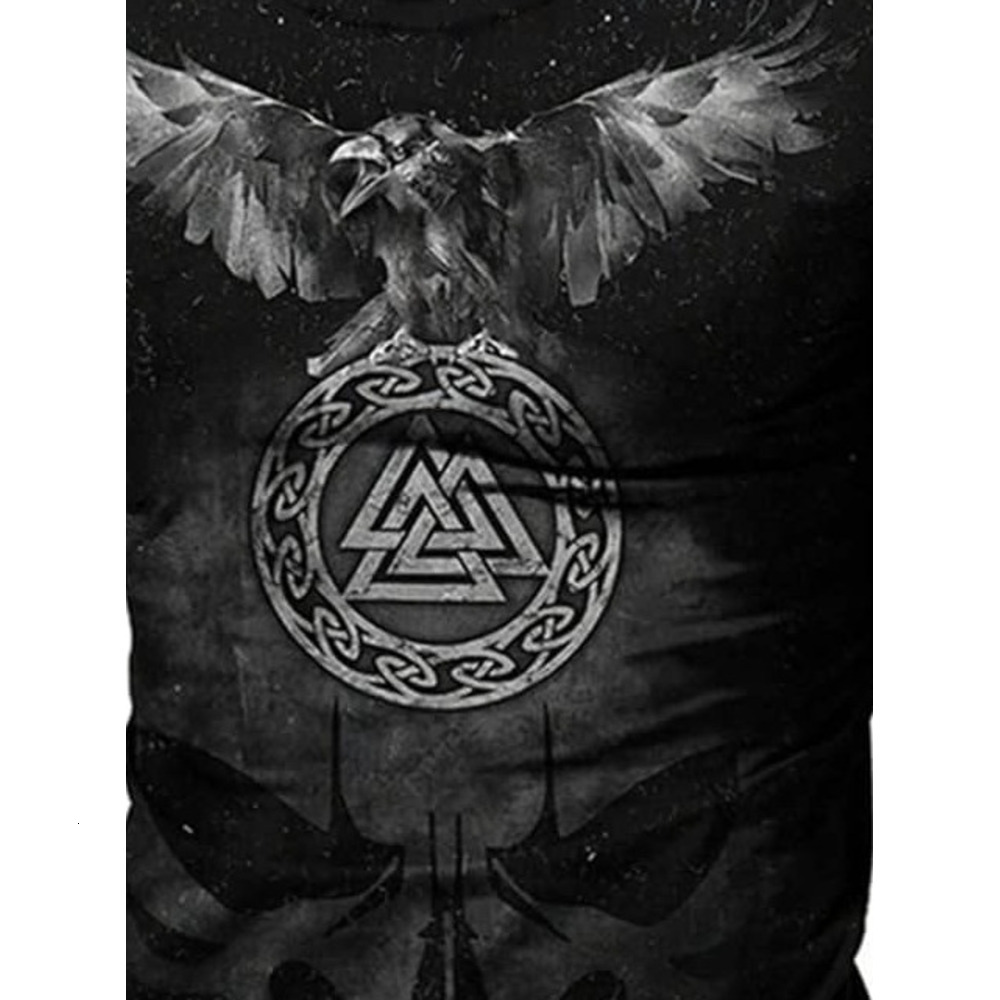 Mens T shirt Vikings 3D Digital Print Triangle Knot Raven Pattern T-Shirt, Men's Summer Tattoo Casual Short Sleeve tee Casual tops summer clothes