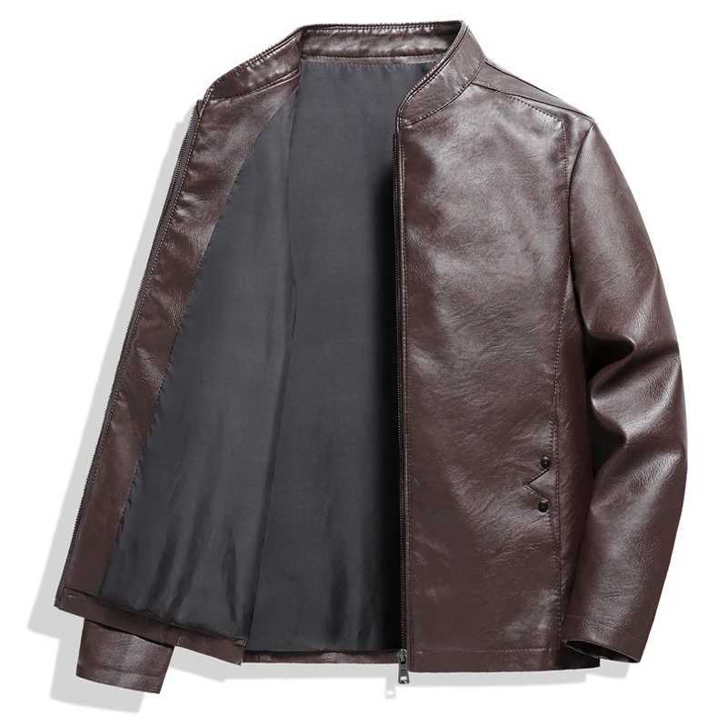 2024 New Oversize Mens Stand Collar PU Leather Jacket Motorcycle Plus Size Faux Leather Coat Business Casual Winter OutwearT250311
