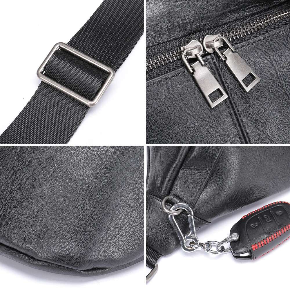 MVA Men's Leather Waist Packs Travel For Men Belt Phone Bag 7.9'' ipad Black Fanny Pack Designer New 9059