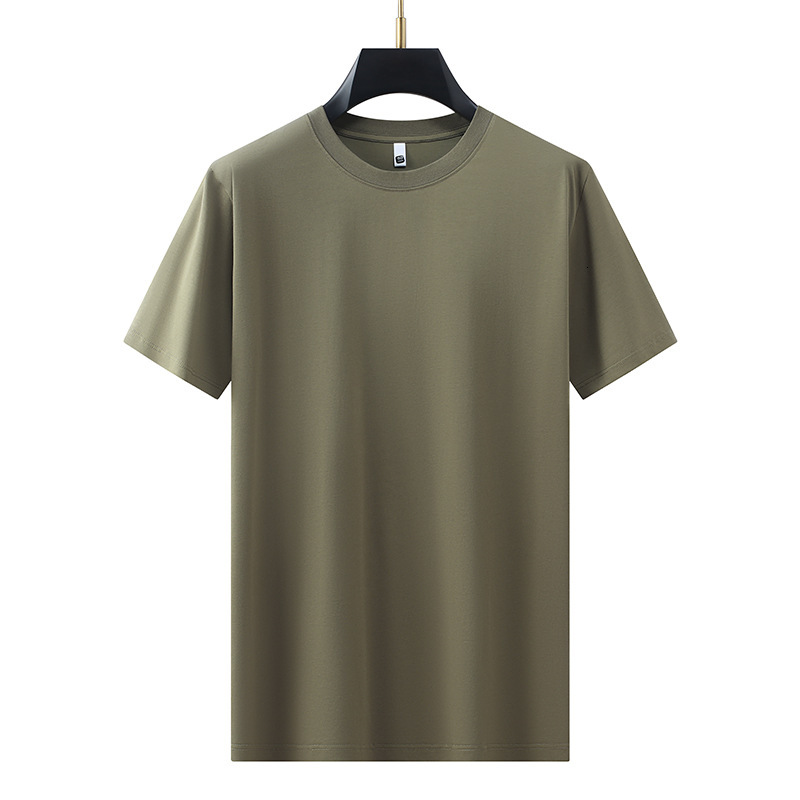 silk solid color short T-shirt for men, skin friendly and cool feeling base shirt, loose half sleeved round neck casual high-end men's clothing p