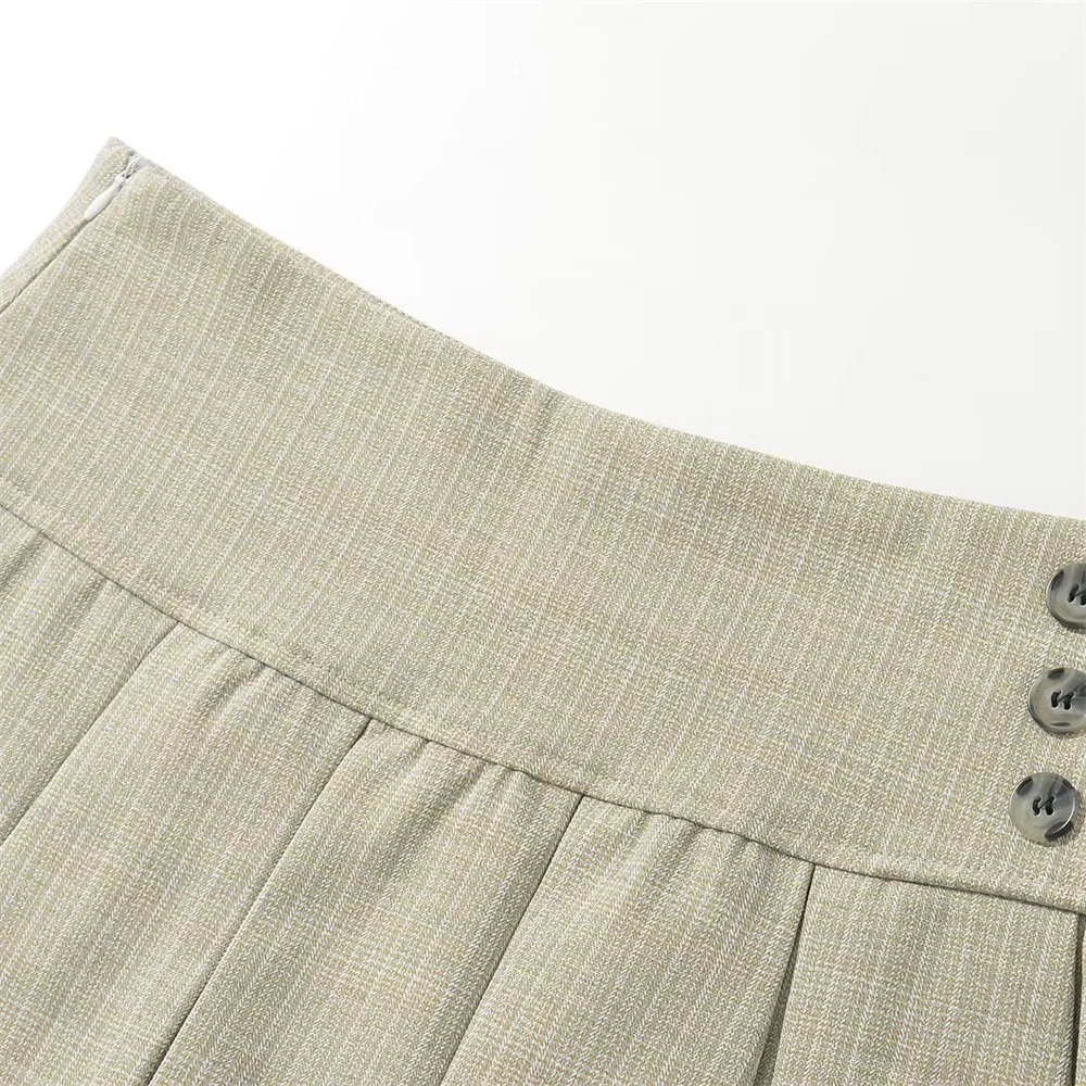 UNIZERA Summer Product Womens Casual Versatile Button Dress Pants Retro pleated Half length Skirt 250311