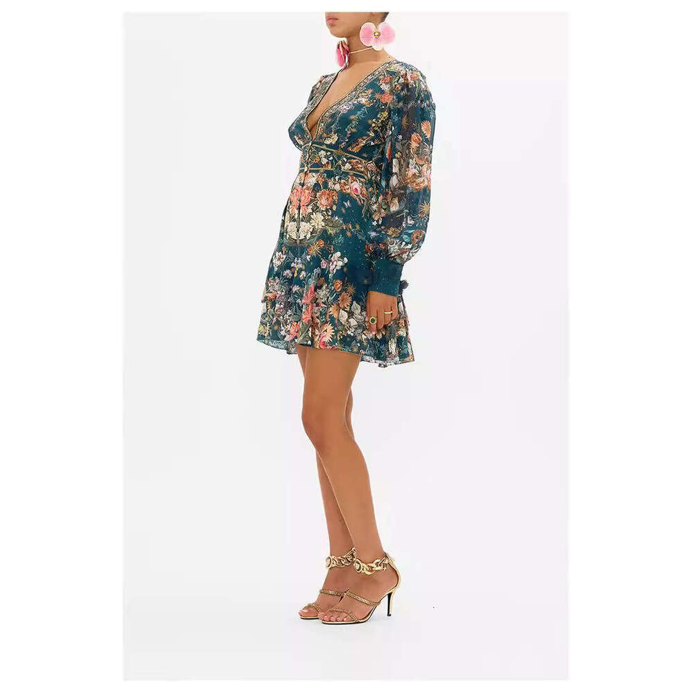 Australian Fashion Brand CML Court Style Silk Print V-Neck Jumpsuit Short Skirt For Autumn/Winter 24