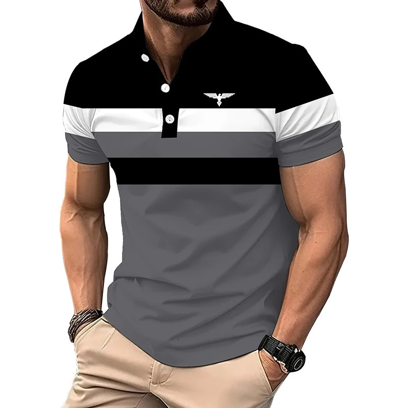 Mens summer casual short sleeved sports polo shirt mens magic color slim fit lapel top golf 250312