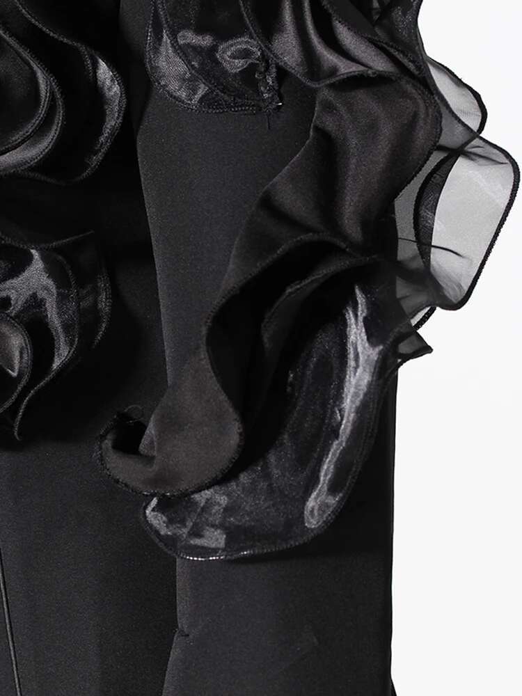 YERMORA Spliced Mesh Ruffles Casual Blazer For Women Lapel Long Sleeve Fashion Tide Loose Fit Jacket Spring Autumn 2025 New A165