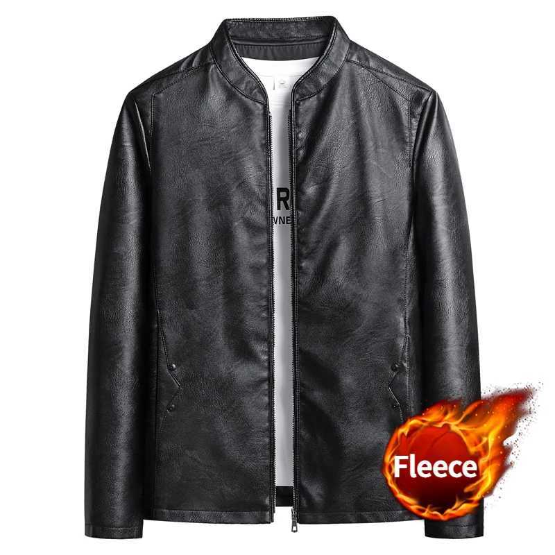 2024 New Oversize Mens Stand Collar PU Leather Jacket Motorcycle Plus Size Faux Leather Coat Business Casual Winter OutwearT250311