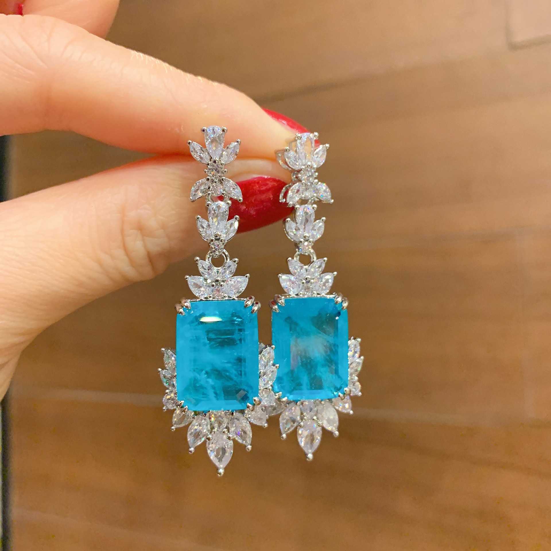Zhuang Shengsheng Simulation Paraiba Ring Necklace Earnail Set Creative Full Diamond Luxury Set Main 12 * 16 W250312