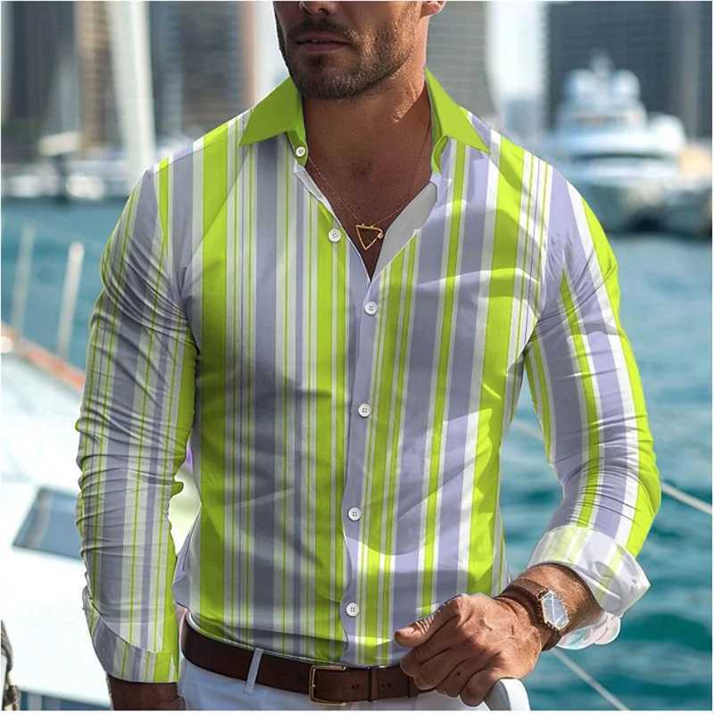 2024 Fashionable Casual Mens Line Printed Shirt Formal Spring Summer Lapel Long Sleeve 25 Colors XS-6XL Stretch Fabric Shirt W250312