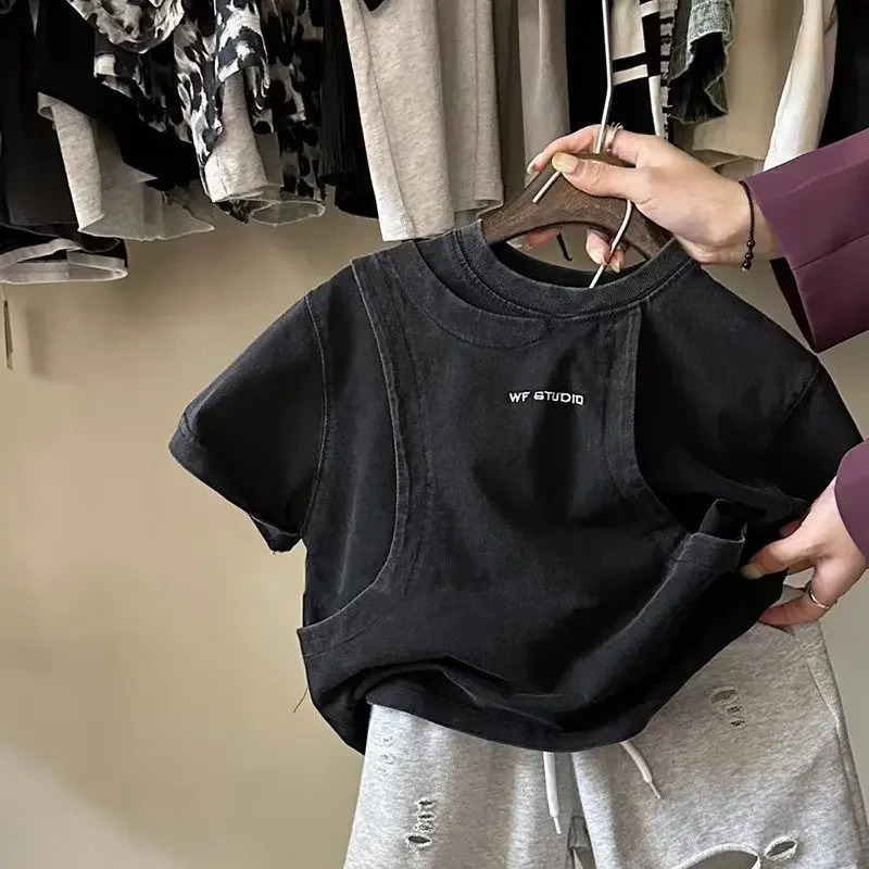 2025 Spring Summer Kids Shirts Boy Fashion Korean Simple Style Casual Simple Style Cotton Baggy Cool 250311