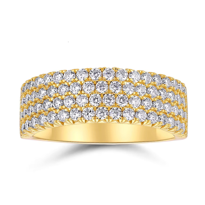 Luxury 18k Gold Plated Full Diamonds 925 Sterling Silver Four Row Pave Moissanite Wide Band Ring Fine Jewelry Rings For Man Gift