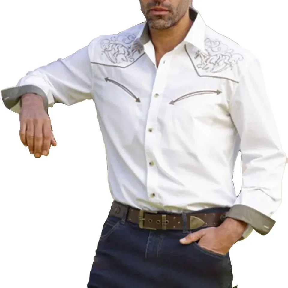 Fashionable printed mens long sleeved shirt Western style decorative slim fit shirt casual party formal shirt top W250312