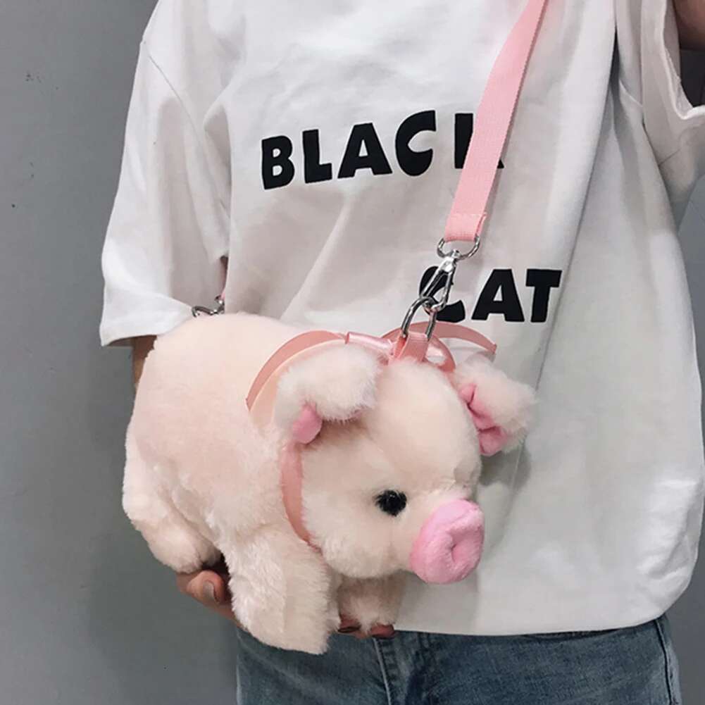 Plush Stuffed Animal Crossbody Bags Lovely Pig Shoulder Women Soft Winter Phone Purse Cartoon Handbags Key Money Storage Bag