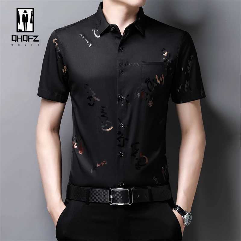 Mens casual and fashionable short sleeved printed shirt no ironing wear-resistant business top W250312