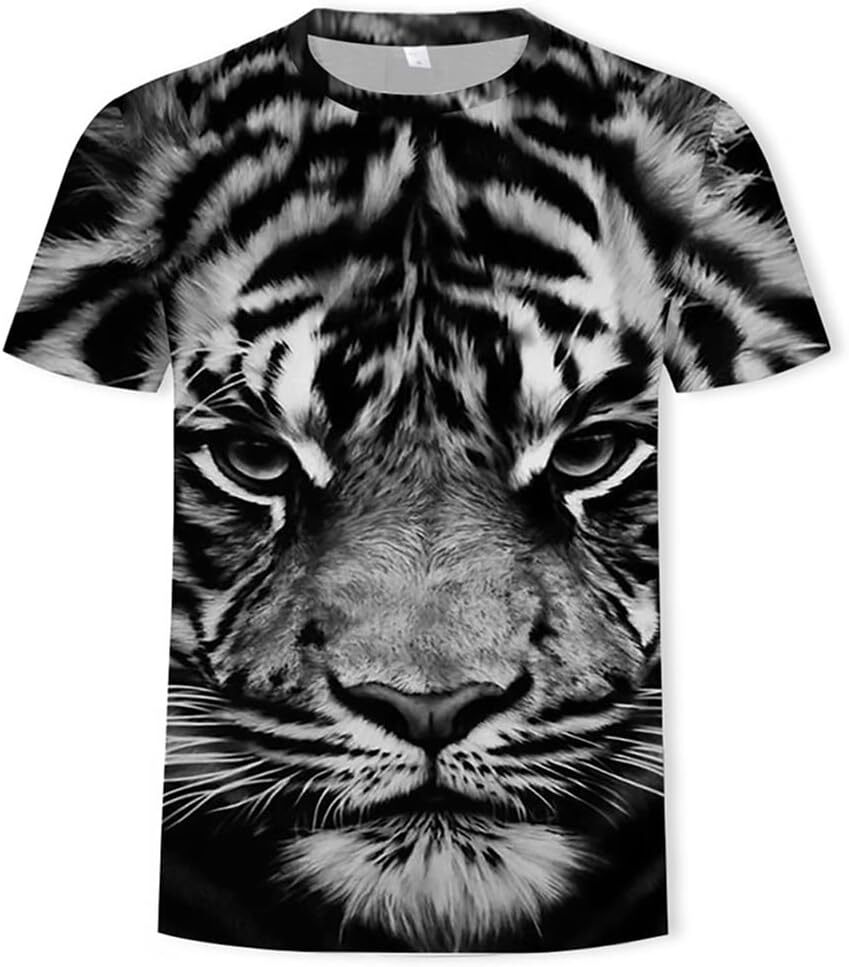 Mens T shirt Men's 3D Digital Printing Viking Tiger Head Pattern T-Shirt, Summer Casual Tattoo Short Sleeve tee Casual tops summer clothes cool