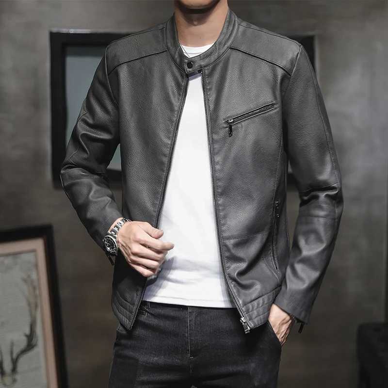 Trend Trends Motorcycles Leather Coats Stand Collar Moto Biker Vintage Casual Outwear Coat Men Slim Short Design Faux JacketsT250311