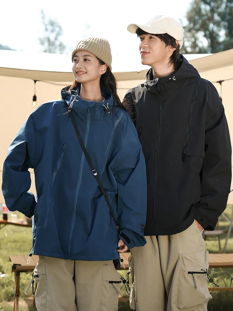 couple jacket mens and womens Korean style fashionable unisex outdoor lightweight waterproof hooded windproof loose casual 250312
