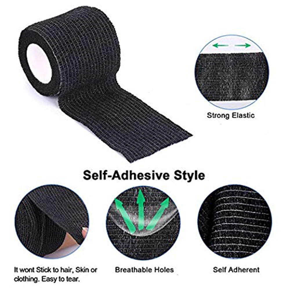48/24/12/6/3/2pcs Black Tattoo Grip Tape Self-adhesive Elastic Wraps Waterproof Bandage Finger Protection Tattoo Accessories 250306