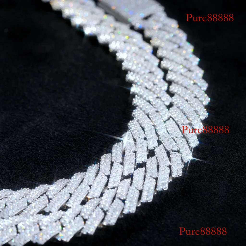 S & VVS Moissanite 10MM Prong Cuban k Chain Sterg Sier Pass Test Lab Dia Necklace Valentine's Day Gift For Him