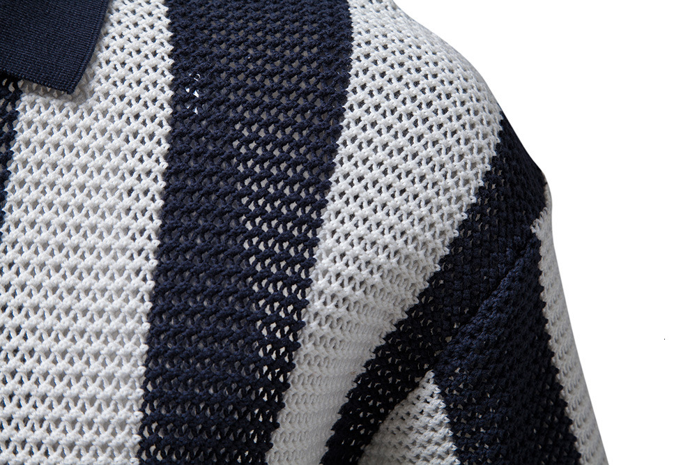 2025 Summer Polo Netshirt Hollow Short Sleeve Fishing Nets Fashion Men's Striped POLO t shirt European Size tracksuit