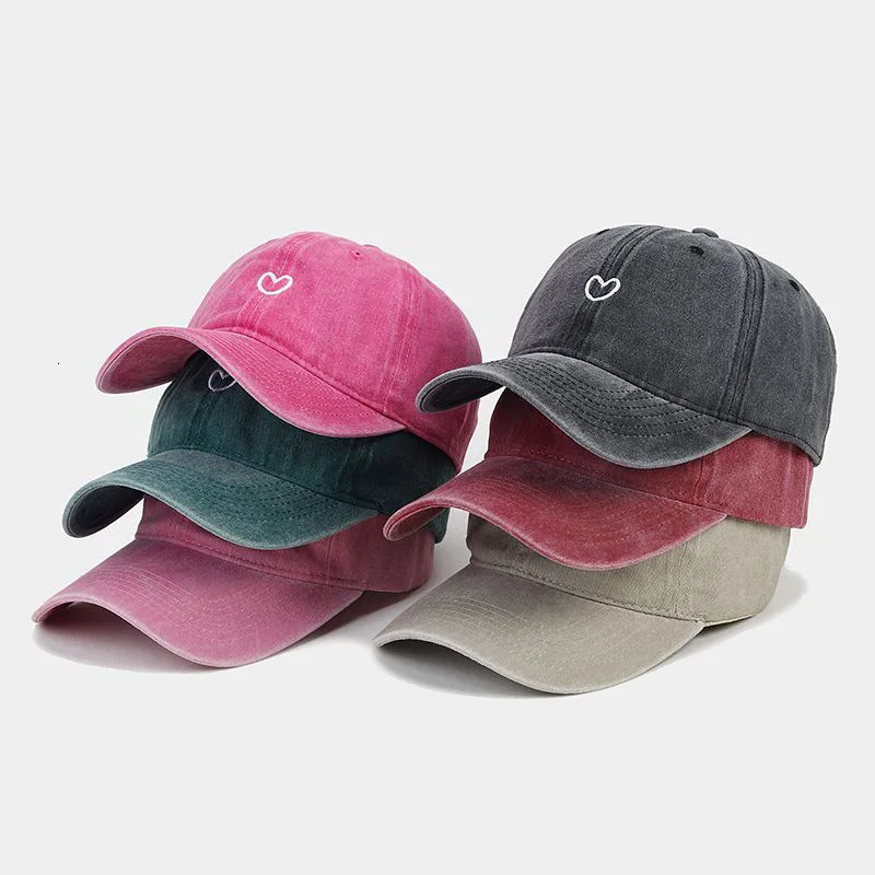 Washed Cotton Baseball Cap Women Men Soft Top Embroidered Love Retro Simple Summer Hats For Outdoor Dad Hat 250311
