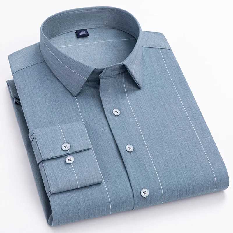 New in shirt Bamboo Fiber full shirts for men elastic Anti-wrinkle tops striped slim fit formal plain shirt soft office clothes W250312