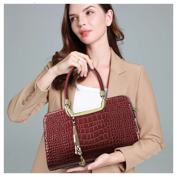 Women's Bags handbag Ladies' handbag fashionable and high-end crocodile pattern shoulder new hot selling patent leather crossbody bag, large