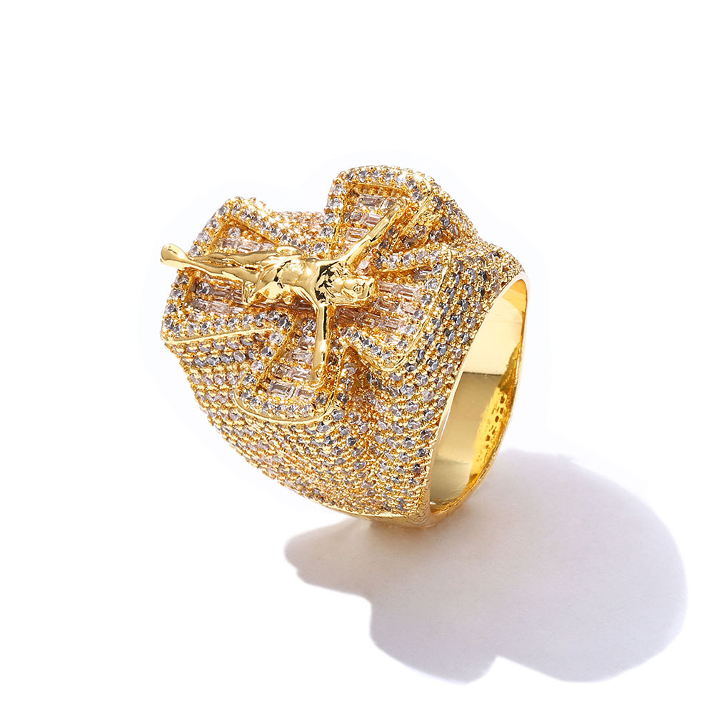 Hip Hop Vintage Hip Hop Casting Jesus Cross Rings Bling Full 5A Zircons Religion Jewelry Men Gift