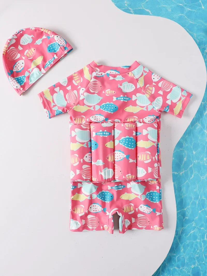 Children Swimming Training Swimwear Boys Girls Swimming Suit Detachable Floating Swimsuit Kids Buofancy SwimwearCaps Suit 250311