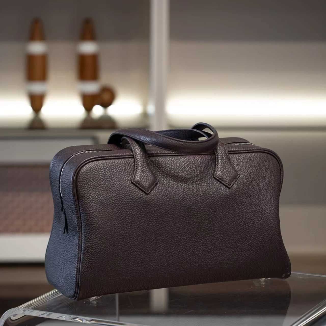 VOAETEC High Quty First Layer TC Cowhide Boston BagCommuter Travel Light Large Capacity Handbag Casual VersatileC250312