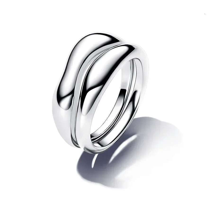 2024 New 925 Sterling Silver Organically Shaped Stacking Rings Heart Two-Tone Entwined Bands Ring Fit Women Gifts