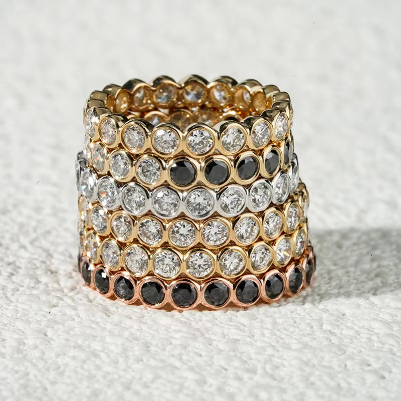 Group Order Starsgem Gold 10K 14K 18k Gold Round Shape Eternity 2.5MM Black Moissanite Eternity Band