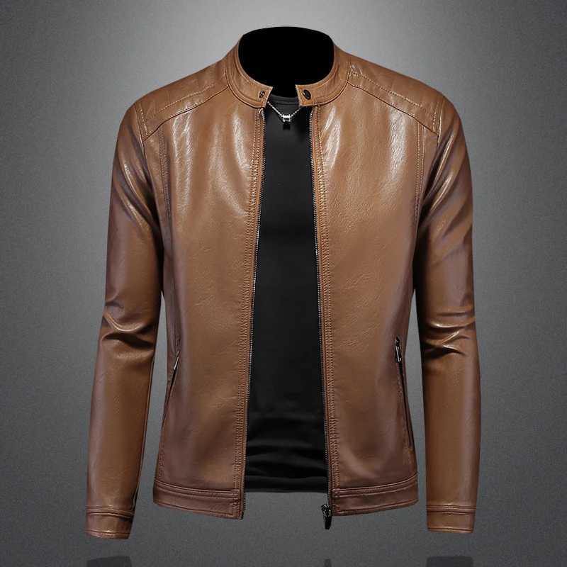 2024 High-quality Autumn and Winter New Fashion Handsome Men Stand Collar Motorcycle Leather Jacket Slim Stylish Man M-5XLT250311