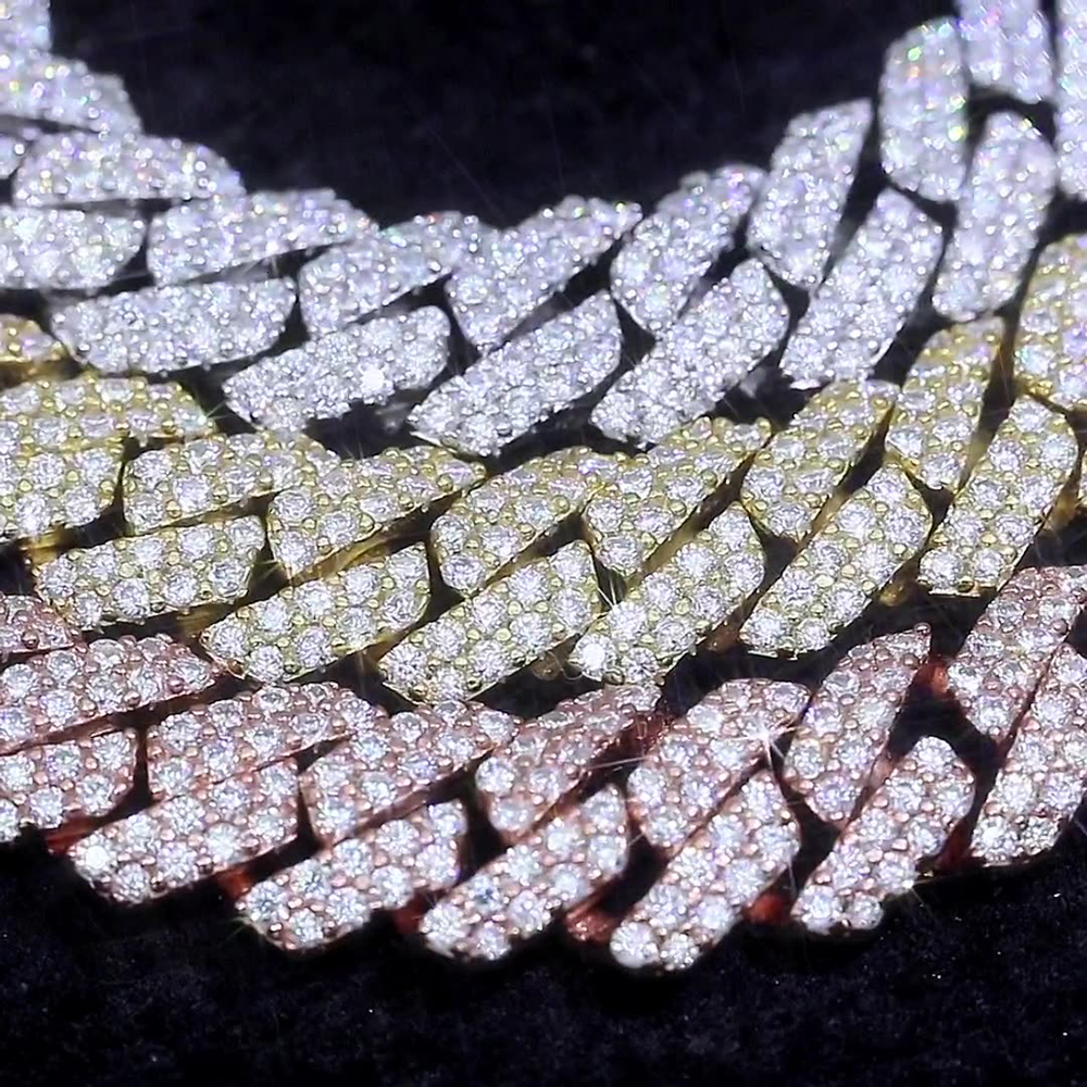 10mm 2 Rows Moissanite Cuban Chain Necklaces For Women S925 Silver Iced Out Chain Pass Diamonds Tester Hip Hop Goth Jewelry