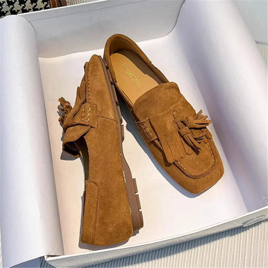 Fringed Women Ballet Flats Square Toe Walking Driving Shoes Ladies Comfortable Vacation Loafers Tassels Flat Espadrilles 250311