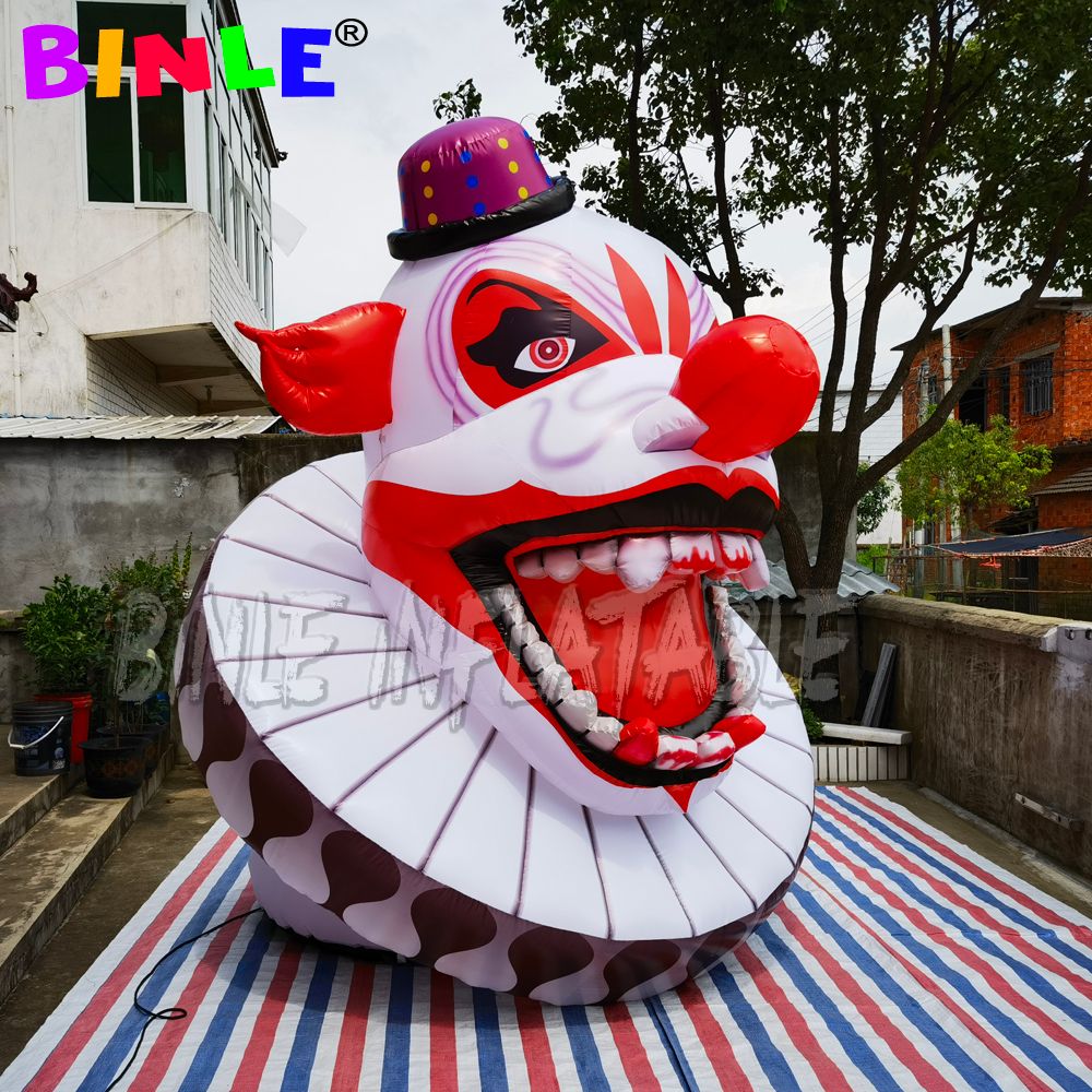 Customized Holiday Decorative Inflatable Evil Clown Head 8m height (26ft) with blower inflatables halloween ghost with LEDs Entrance Decoration