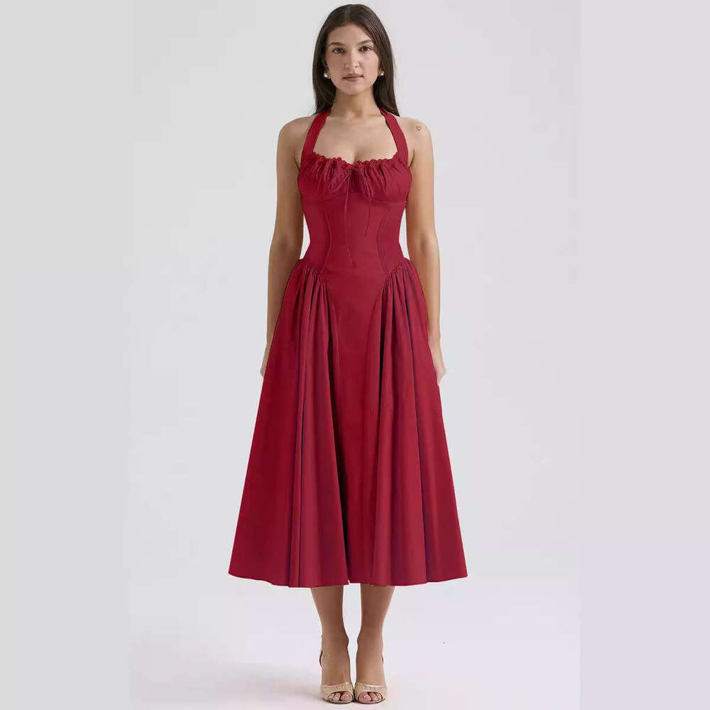 summer slim fit camisole long European and American style fashionable printed neck hanging lace dress, 2025 temperament versatile new trendy clothing 