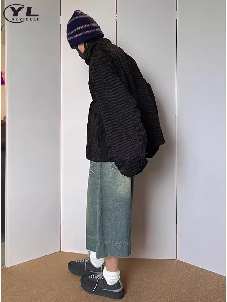 Mens Summer Denim Shorts High Street Harajuku Casual Straight Jeans Wash Five Point Pants Retro Pocket 250312