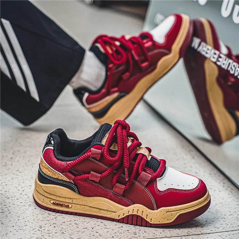 Trendy Platform Skateboard Shoes Men Retro Red Street Hip Hop Shoes Mens Skateboard Sneakers Men Low Top Casual Sneaker 250310