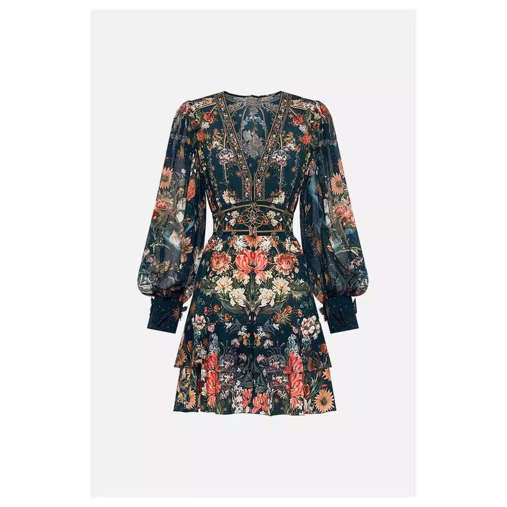 Australian Fashion Brand CML Court Style Silk Print V-Neck Jumpsuit Short Skirt For Autumn/Winter 24