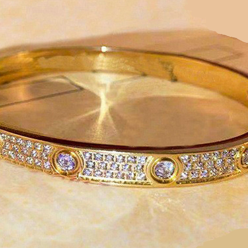 3 Row Full Diamond Bracelet Titanium Steel Screw Bangle Women Men Gold Plated Bracelets Designer Jewelry Size 16-19 no box