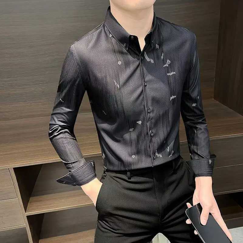 Mens Clothing Spring Autumn Turn-down Collar Printing Long Sleeve Button Up Cardigan Tie Dye Shirt Casual Formal Geometric Tops W250312