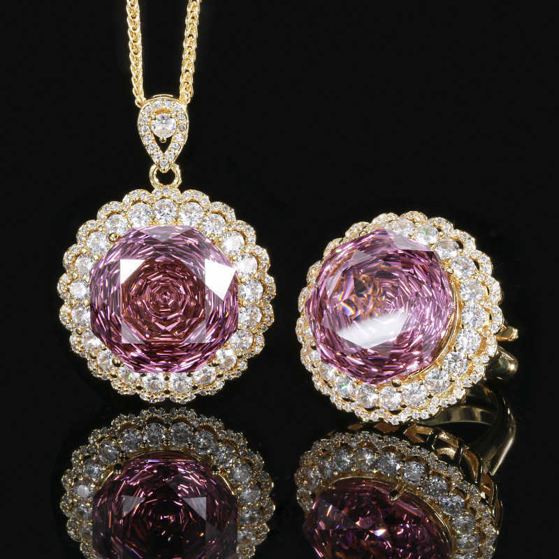 Popular explosive new Zhuangsheng copper bottom gold-plated rose cut light luxury set female lead stone 18mm W250312