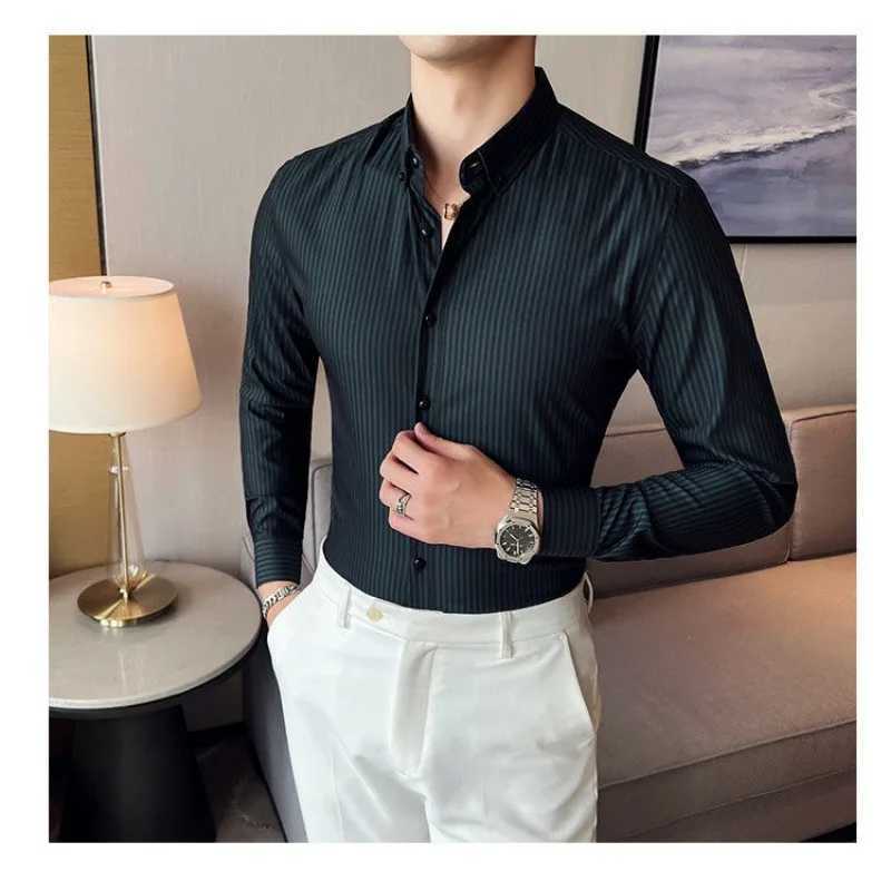 England Style Striped Button Long Sleeve O-Neck Cardigan Shirt Formal Casual Mens Clothing Spring Autumn Contrast Color Tops W250312