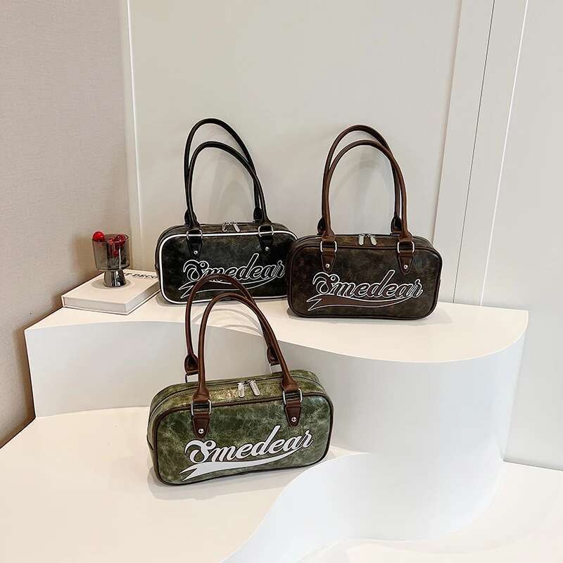 MOODS Retro Bowg Shoulder Bags For Women Letter Print Solid Color Long Handle Boston Bag 2025 Latest Designer Handbags