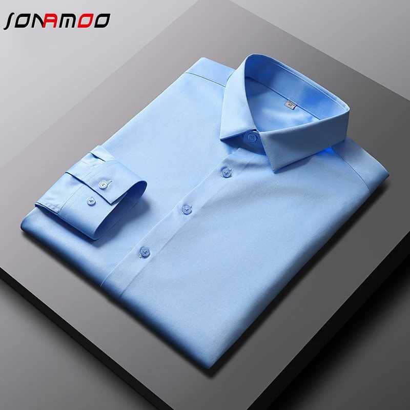 Mens casual and fashionable long sleeved solid color shirt non ironing wrinkle resistant business top W250312