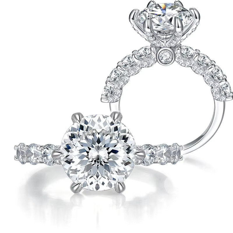 Moissanite Ring Silver VVS Handset White Moissanite Portuguese Cut Round 3ct Moissanite Engagement Ring