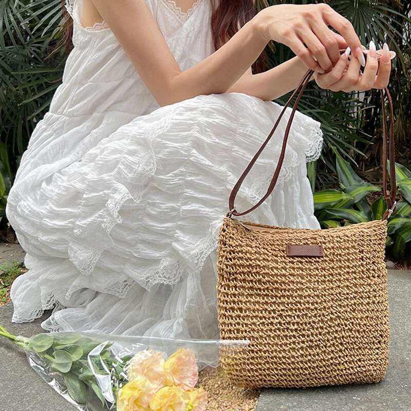 Bohemian Straw Beach Bags For Women High Capacity Handmade Shoulder Casual Woven Totes Bag Shopping Clutch Handbag Purse