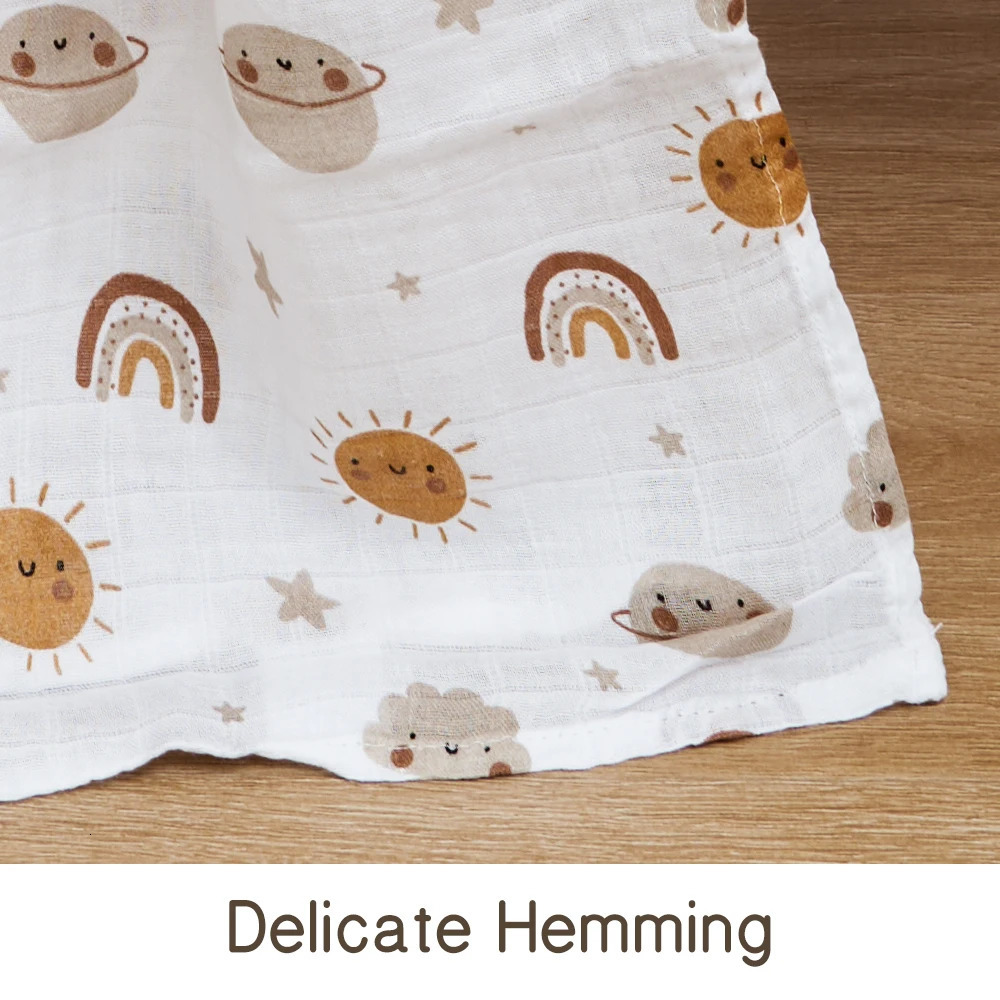 Infant 120x110cm Bamboo Cotton Baby Muslin Swaddle Blanket Cute Soft Print Towel Wrap 250304
