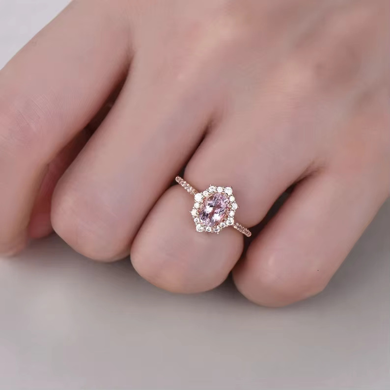 Pink Tourmaline and moissanite Ring 925 Sterling Silver Vintage Design Women Silver Jewelry Engagement Anniversary Wedding Bands