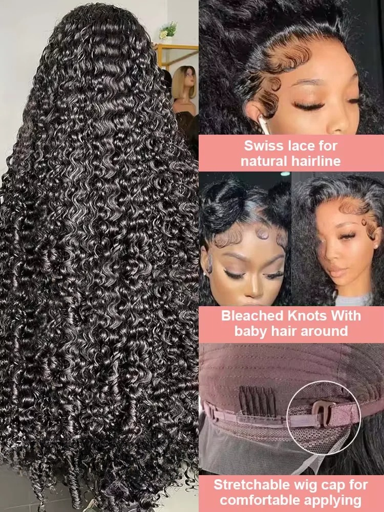 Free shipping 200density Mogolian Invisi Strap HD 360 Front Human Hair Deep Curly Precut 13X6 13X4 Lace Frontal Wig Synthetic Glueless for Women
